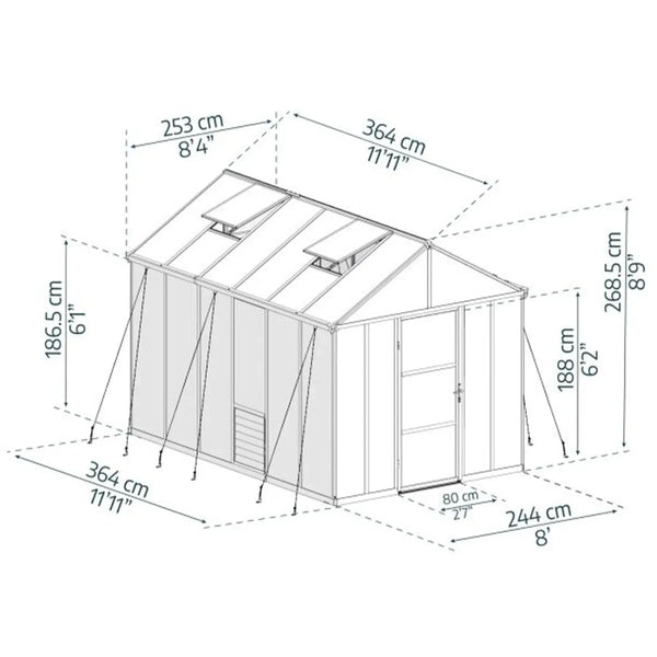Drivhus Glory 9,2 m2 - Grå
