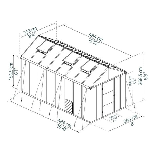 Drivhus Glory 12,2 m2 - Grå