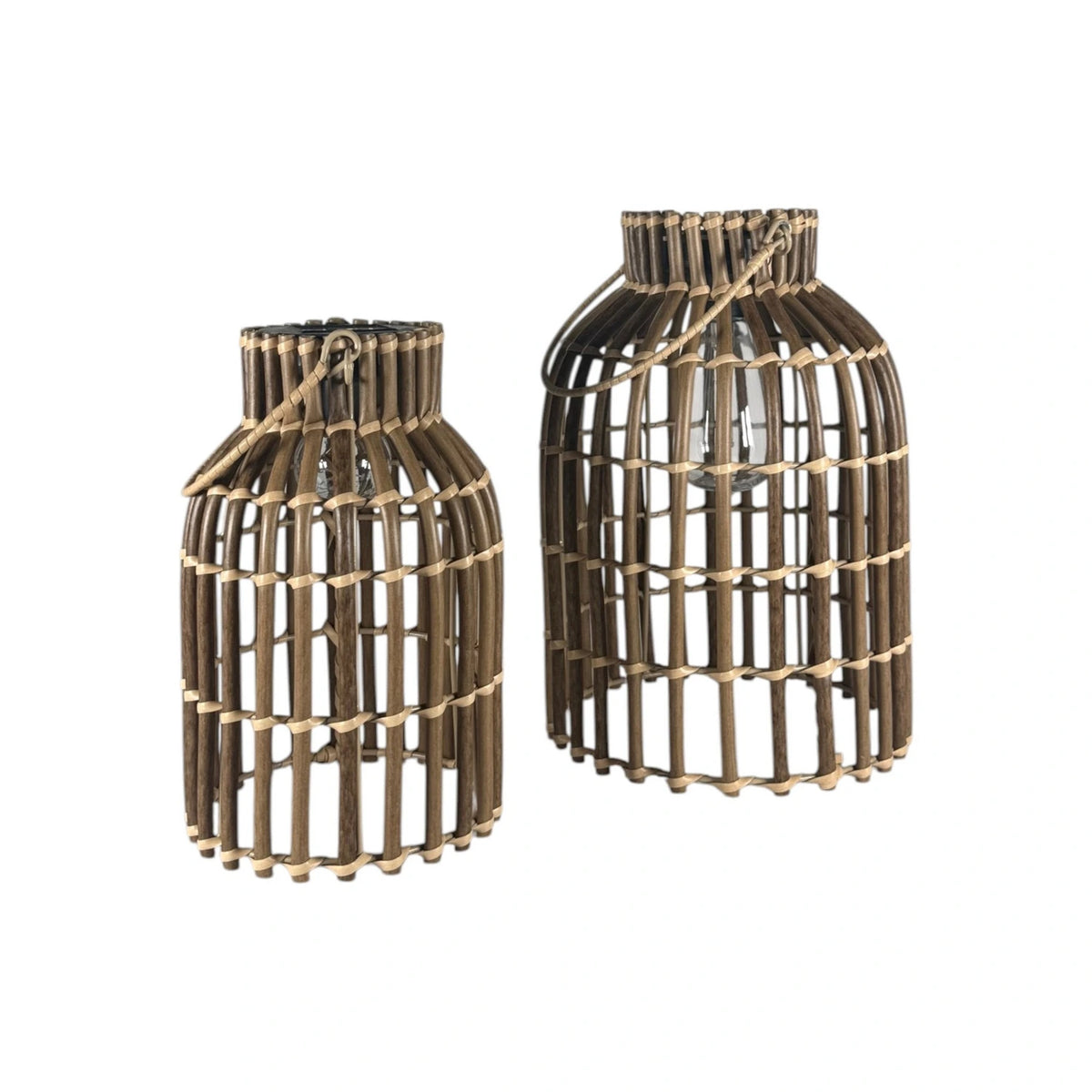Rattan Lanterns with Handle, Set of 2 - Brown