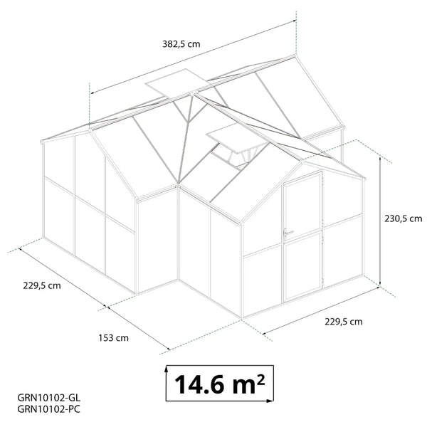 Drivhus T-formet Premium Sort - Glas/Polycarbonat