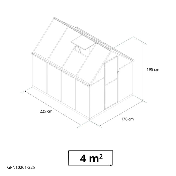 Drivhus Essential Smal Sort 225 cm - Polycarbonat