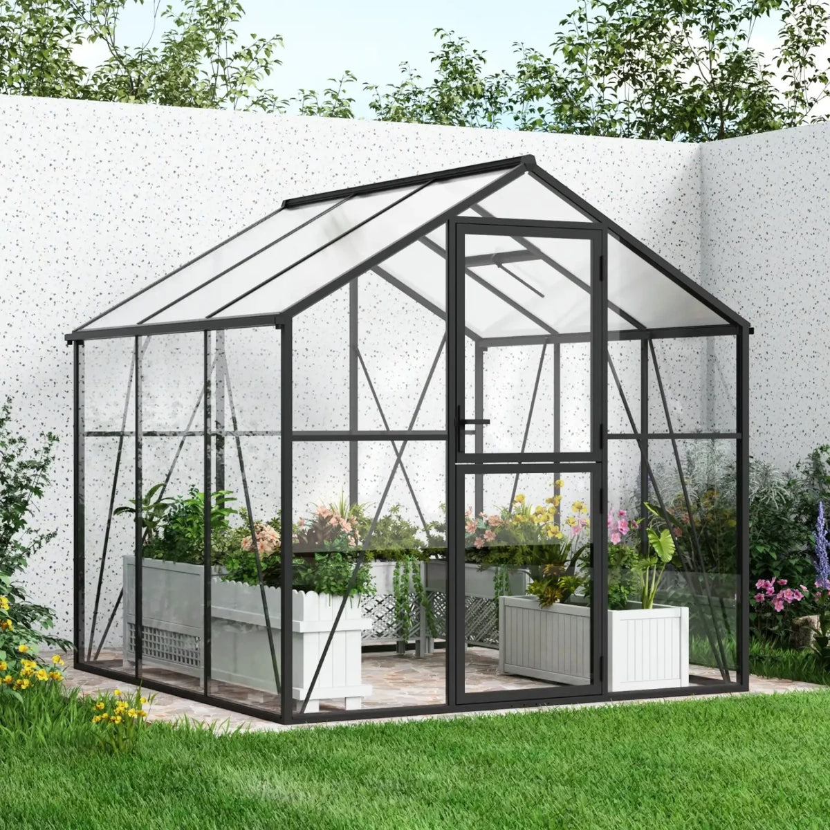 Drivhus Premium Sort 232 cm - Glas/Polycarbonat