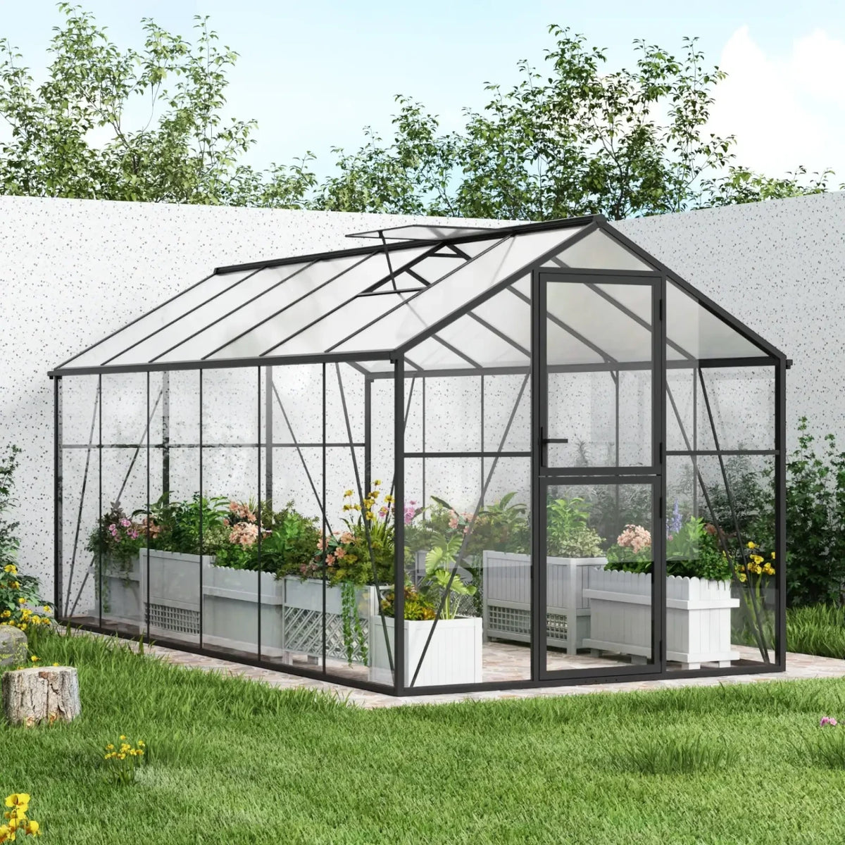 Drivhus Premium Sort 457 cm - Glas/Polycarbonat
