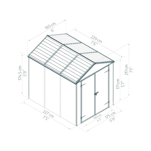 Rubicon 6 ft. x 8 ft. Shed With Floor - Dark Grey Panels
